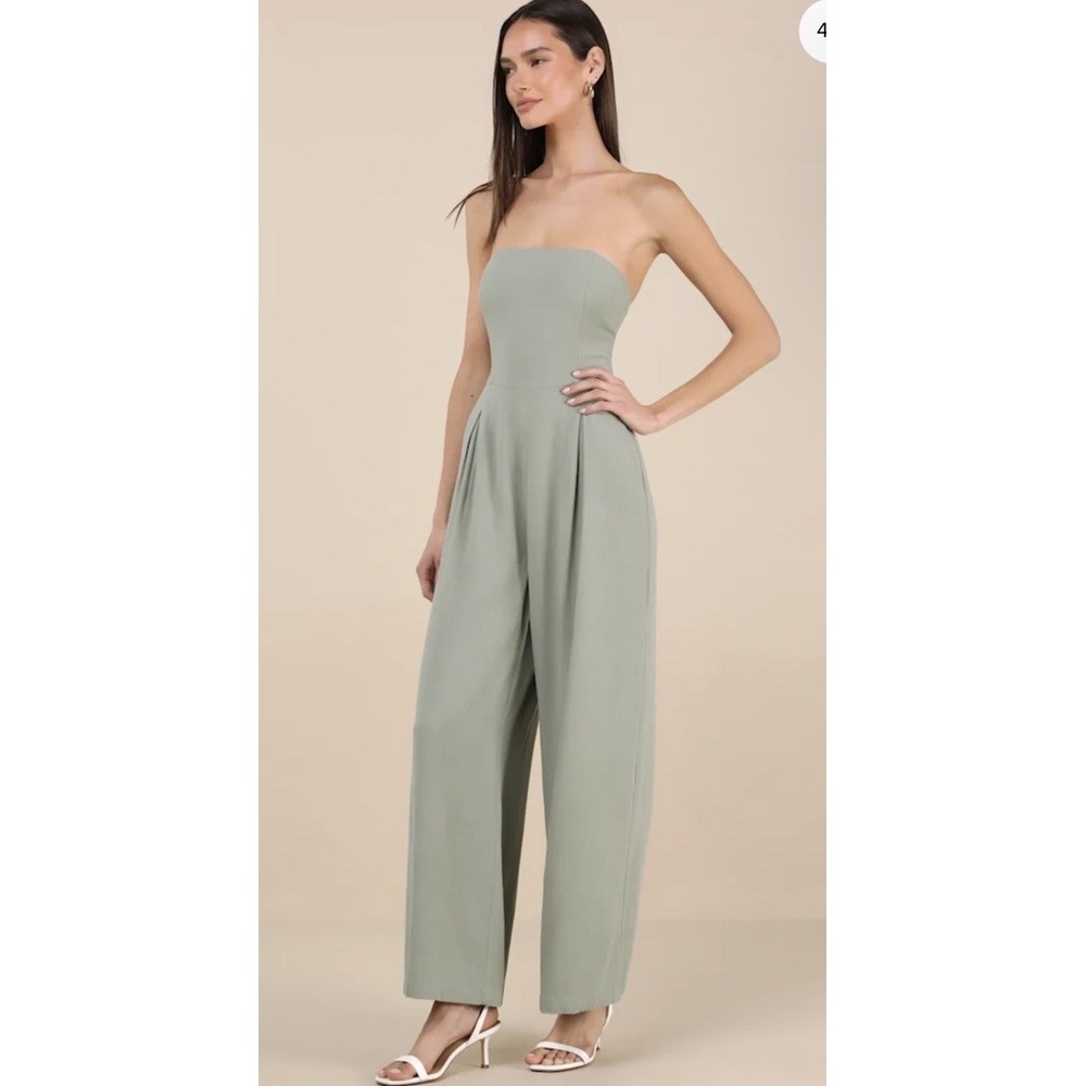 Lulus Jumpsuit Wide Leg Women's Strapless Sage Green Size Large Breezy Vacation